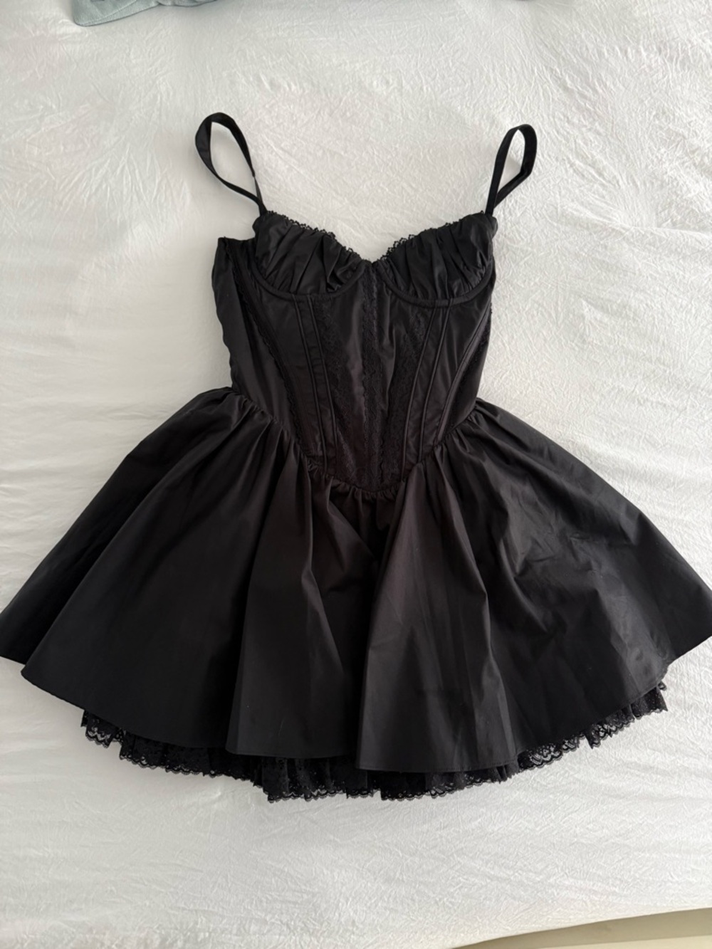 Babyboo | Black Mini Dress with Corset Bodice and Lace Trim | Size M
